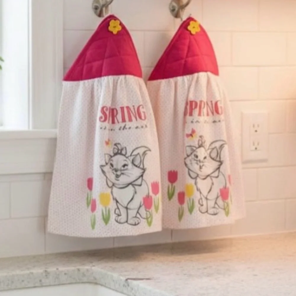 Hand made Spring aristocratic Marie Cat Kitchen Towels - Pink and White